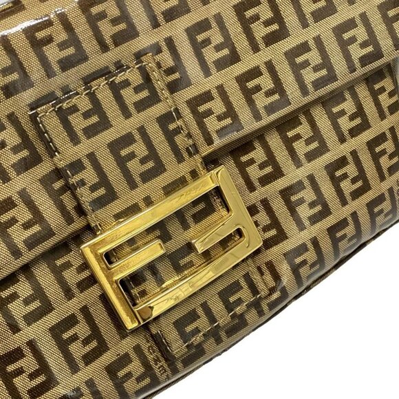 Auth FENDI Mamma bucket / Zucchino pattern Dark Brown Beige PVC Leather - Picture 9 of 15